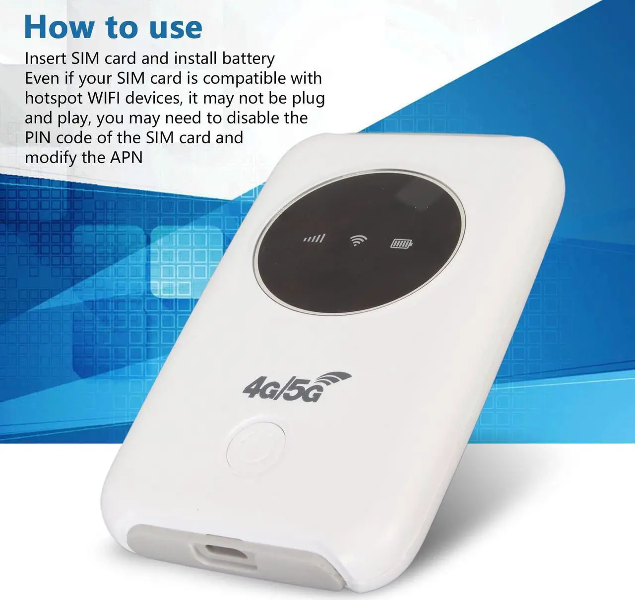 Alt view image 3 of 5 - SUNGOOYUE 4G LTE USB WiFi Modem 300Mbps Unlocked 5G WiFi SIM Card Slot, Built in 3200mAh Battery, Wireless Portable WiFi Router for Travel, Work, Outdoor Streaming