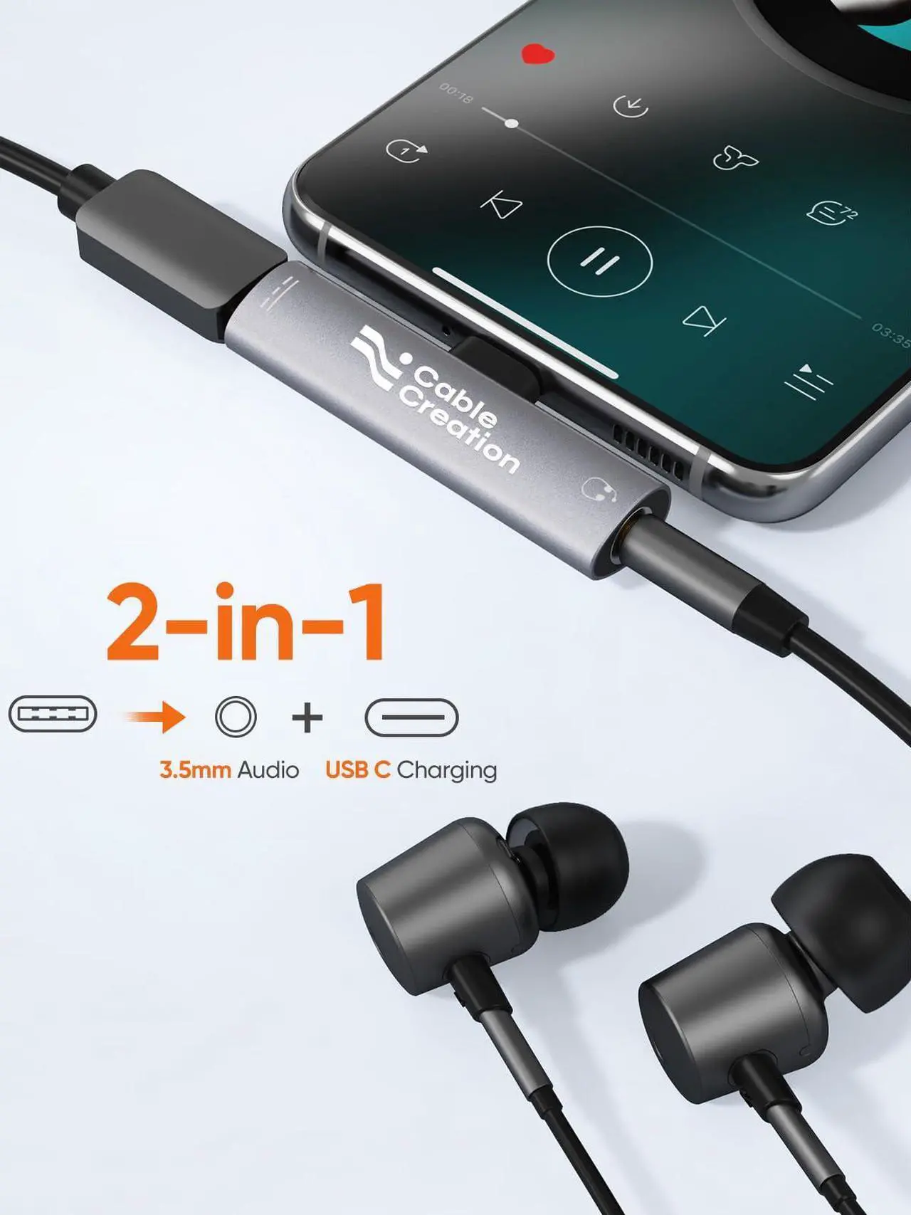 Alt view image 3 of 5 - CableCreation Bundle-2 Items USB C to 3.5mm Headphone and Charger Adapter, Aux Cable (10 Ft/3M)