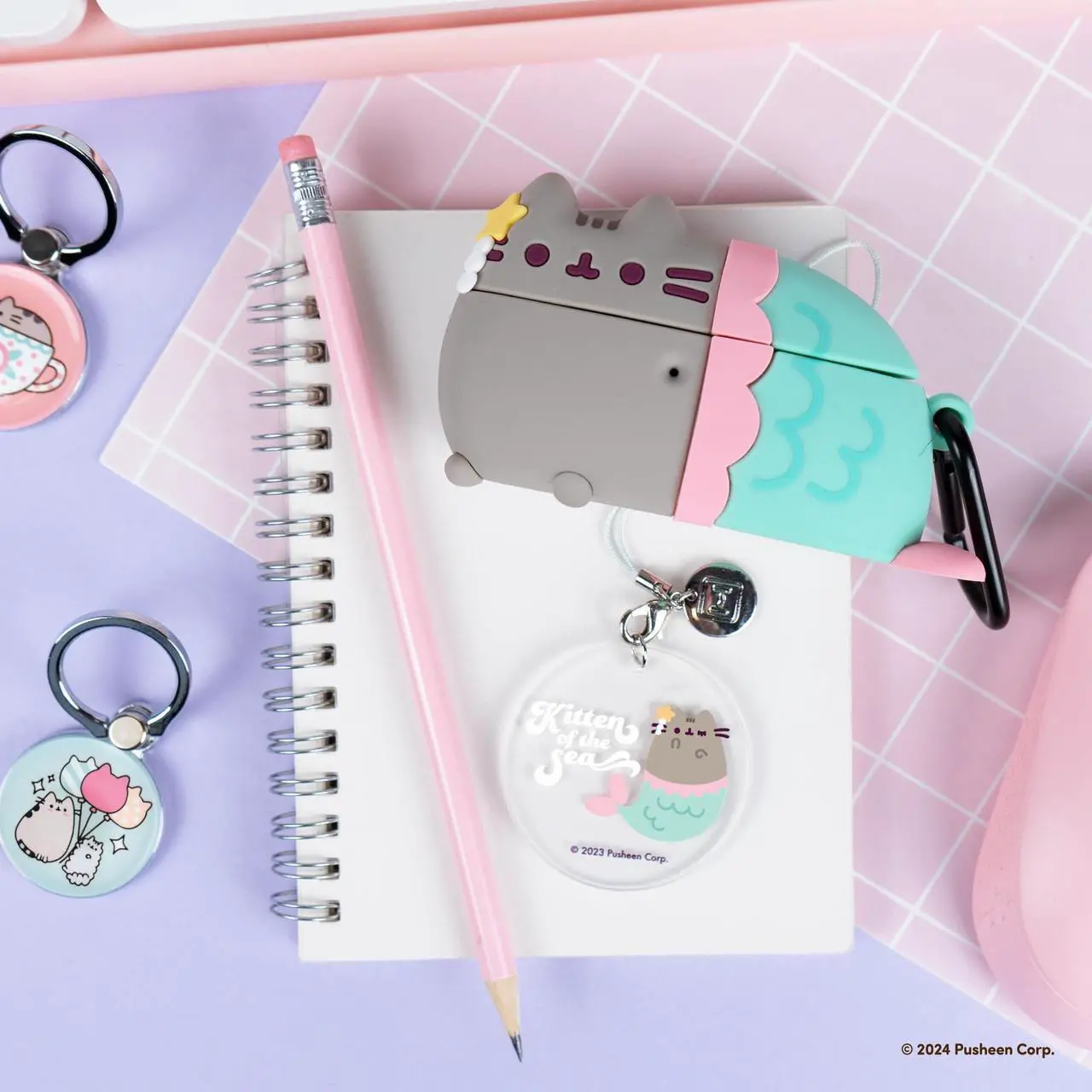 Alt view image 2 of 5 - Pusheen Mermaid AirPods Pro Case + Pusheen Kitten of The Sea Mermaid Charm Keychain