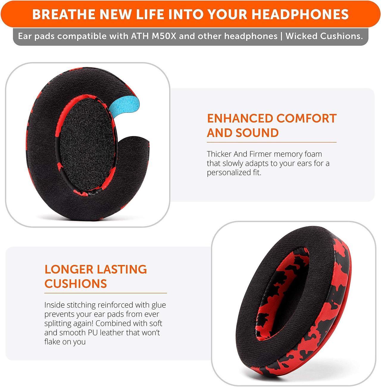 Alt view image 4 of 5 - Comfort Style Pack 3 | WC Wicked Cushions Replacement Earpads for ATH M50X - Fits Audio Technica M40X / M50XBT / HyperX Cloud & Cloud 2 / SteelSeries Arctis 3/5 / 7 / 9X & Pro Wireless/Stealth 600