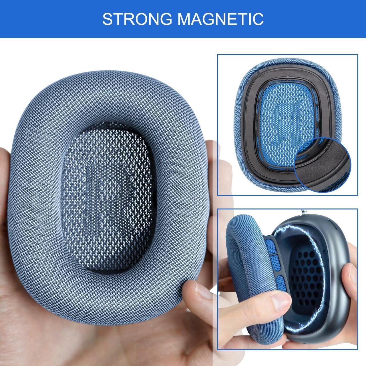 Alt view image 4 of 5 - Upgraded Ear Cushions for Apple AirPods Max, Mesh Fabric Ear Covers with Original Silicone Design Memory Foam for Airpods Max Headphones (Blue)
