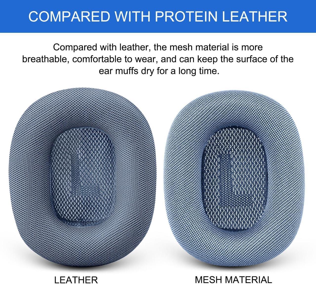 Alt view image 5 of 5 - Upgraded Ear Cushions for Apple AirPods Max, Mesh Fabric Ear Covers with Original Silicone Design Memory Foam for Airpods Max Headphones (Blue)