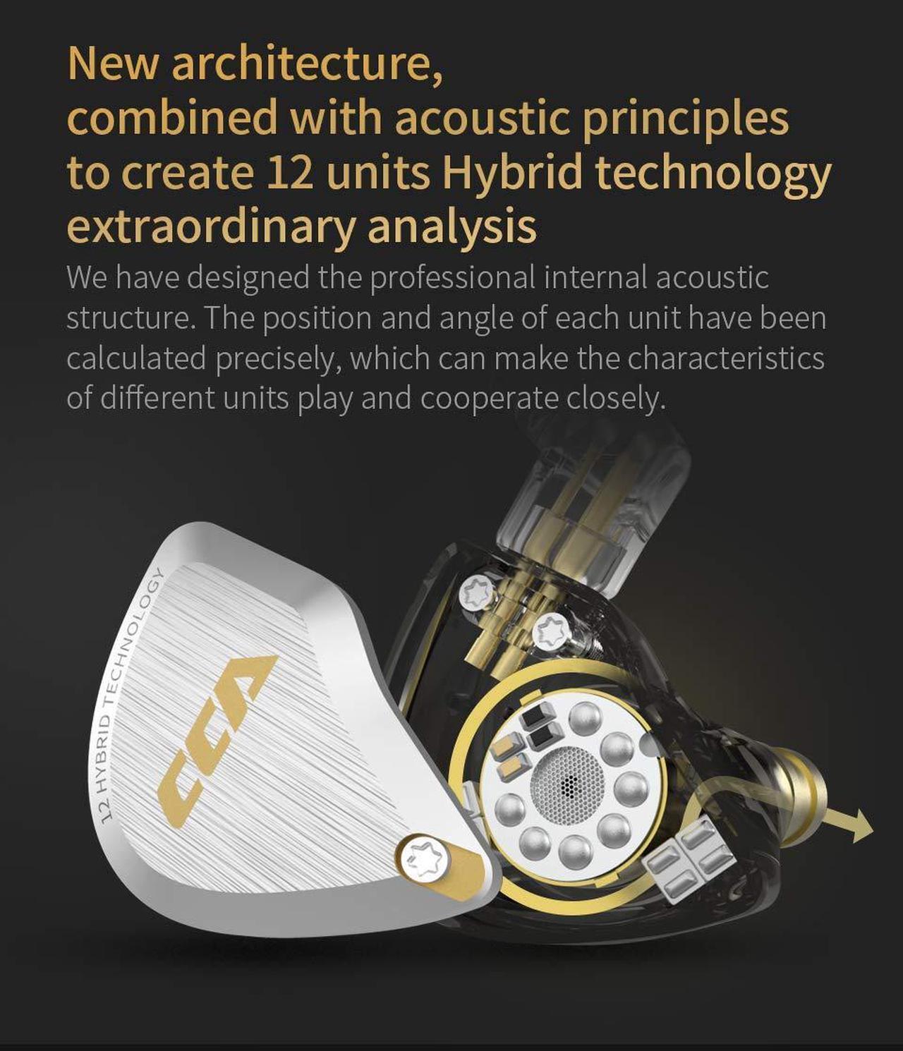 Alt view image 3 of 5 - CCA C12 5BA+1DD in Ear Monitor,HiFi Bass in Ear Earphone, IEM Wired Headphones, HiFi Stereo Sound Earphones Noise Cancelling Ear Buds with 6 Balanced Armature Drivers 0.75mm 2pins Cable(No Mic,Gold)