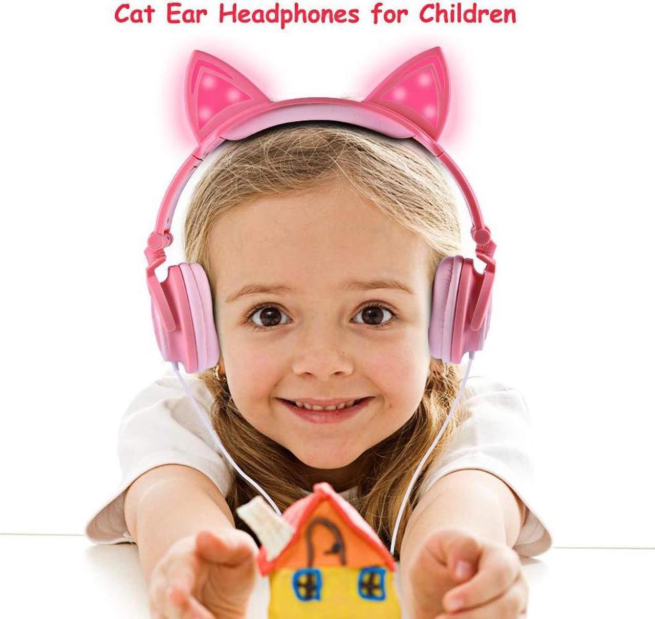 Alt view image 2 of 5 - isightguard Kids Headphones, Wired Headphones On Ear, Cat Ear Headphones with LED for Girls, 3.5mm Audio Jack for Cell Phone (Peach)