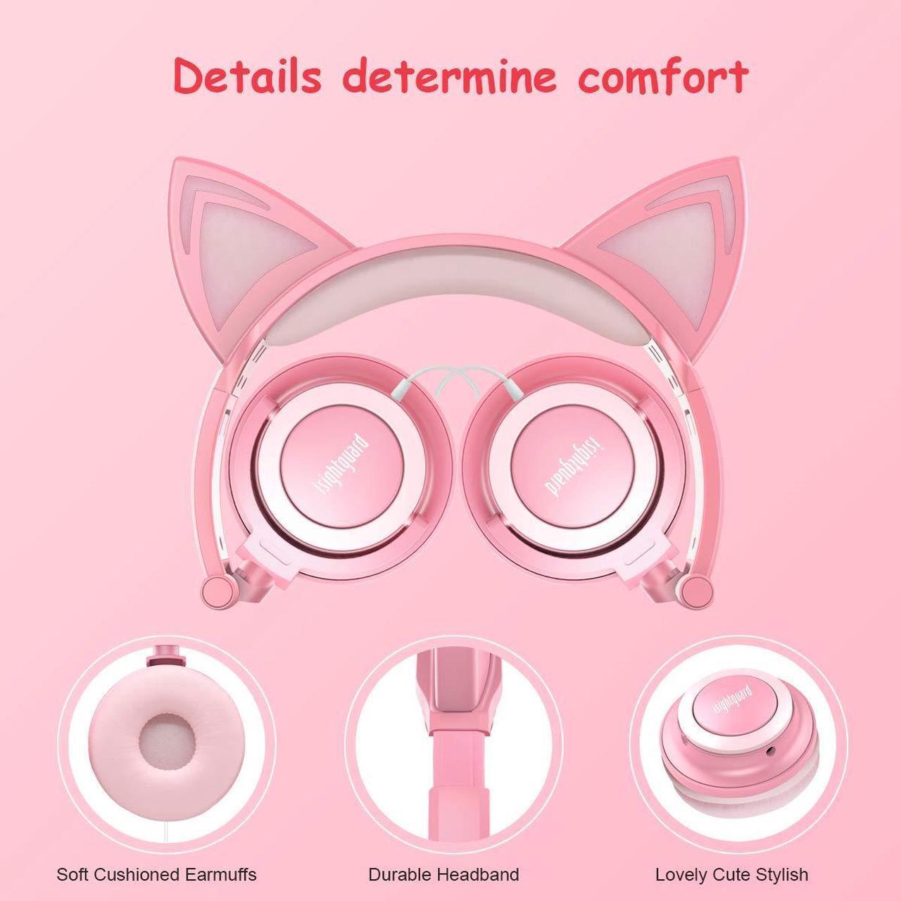 Alt view image 3 of 5 - isightguard Kids Headphones, Wired Headphones On Ear, Cat Ear Headphones with LED for Girls, 3.5mm Audio Jack for Cell Phone (Peach)