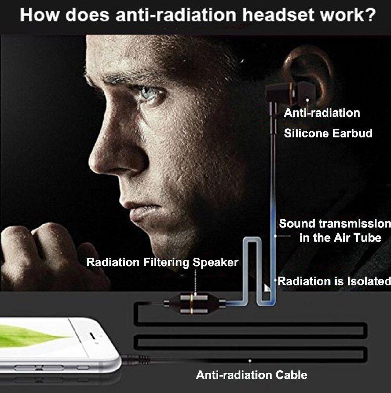 Alt view image 5 of 5 - KINDEN Anti-Radiation Headphones Air Tube Headset Radiation Free Earbuds with Microphone Binaural Acoustic Stereo Alumium Metal Housing Wired in-Ear Handsfree (Black)