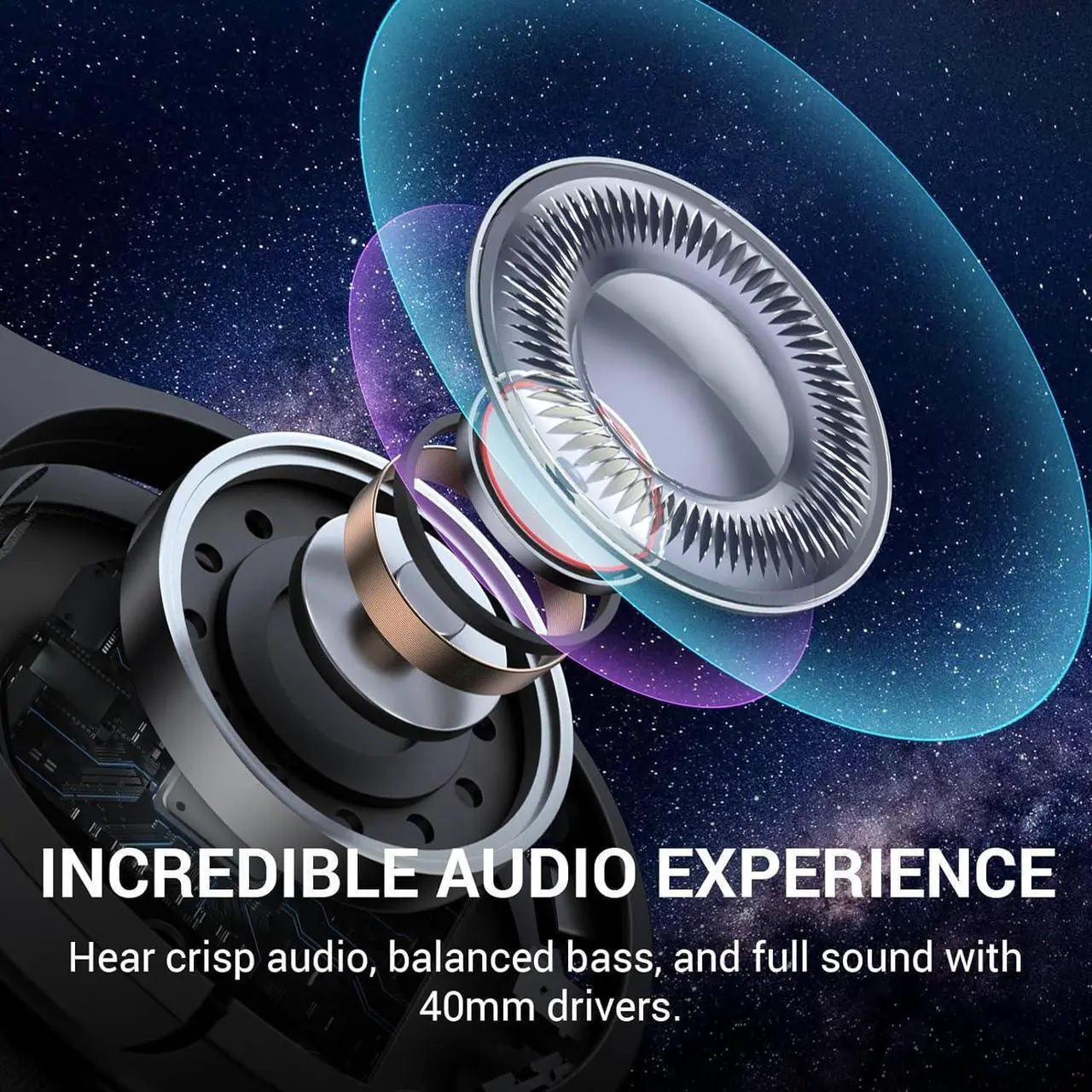 Alt view image 2 of 5 - Hybrid Active Noise Cancelling Headphones with Microphone,ANC Wireless Over Ear Bluetooth Headphones, Hi-Res Audio Custom with 4 EQ Deep Bass, Memory Foam Ear Cups, Quick Charge 60H HiFi Playtime