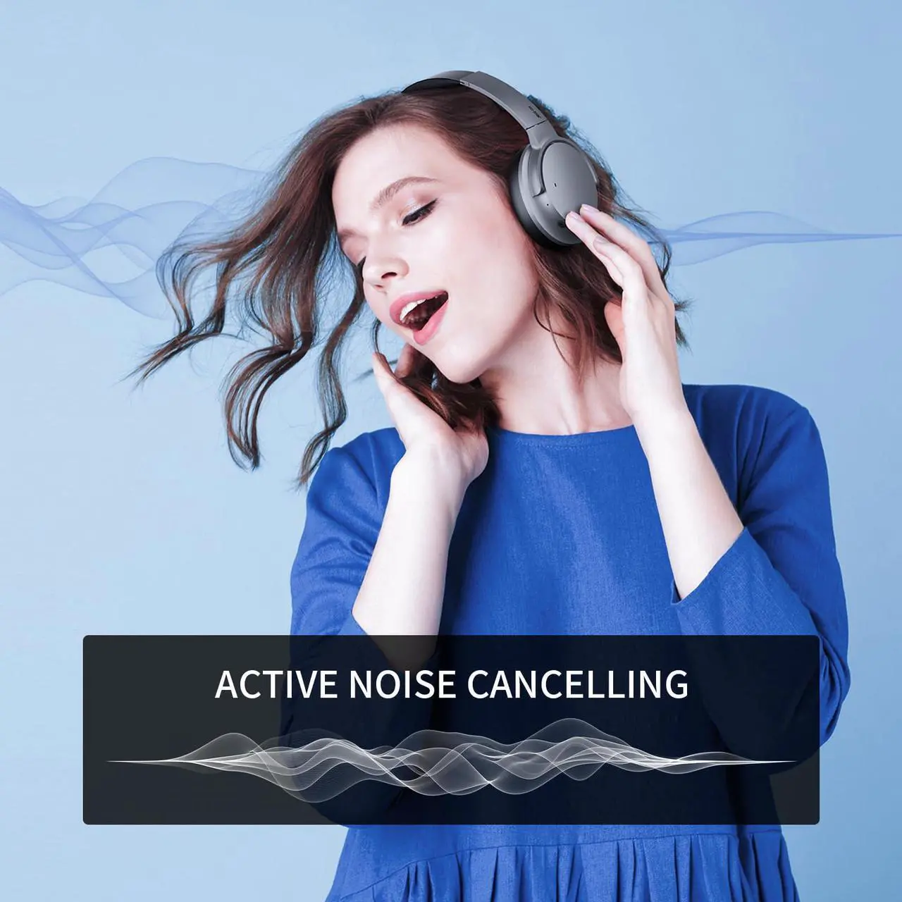 Alt view image 5 of 5 - Hybrid Active Noise Cancelling Headphones with Microphone,ANC Wireless Over Ear Bluetooth Headphones, Hi-Res Audio Custom with 4 EQ Deep Bass, Memory Foam Ear Cups, Quick Charge 60H HiFi Playtime