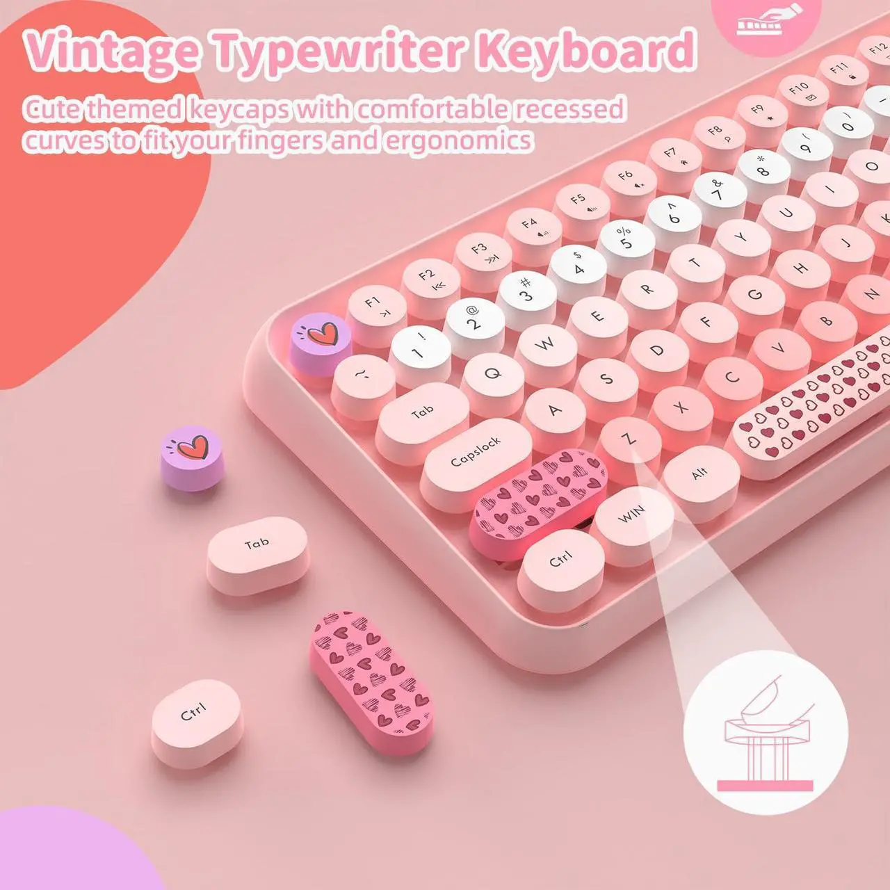 Alt view image 3 of 5 - LexonElec 308i Pink Wireless Keyboard and Mouse Set, Retro Typewriter with Cute Gradient Round Keycaps, soft touch keyboard, for Mac/Windows/PC/Lapto