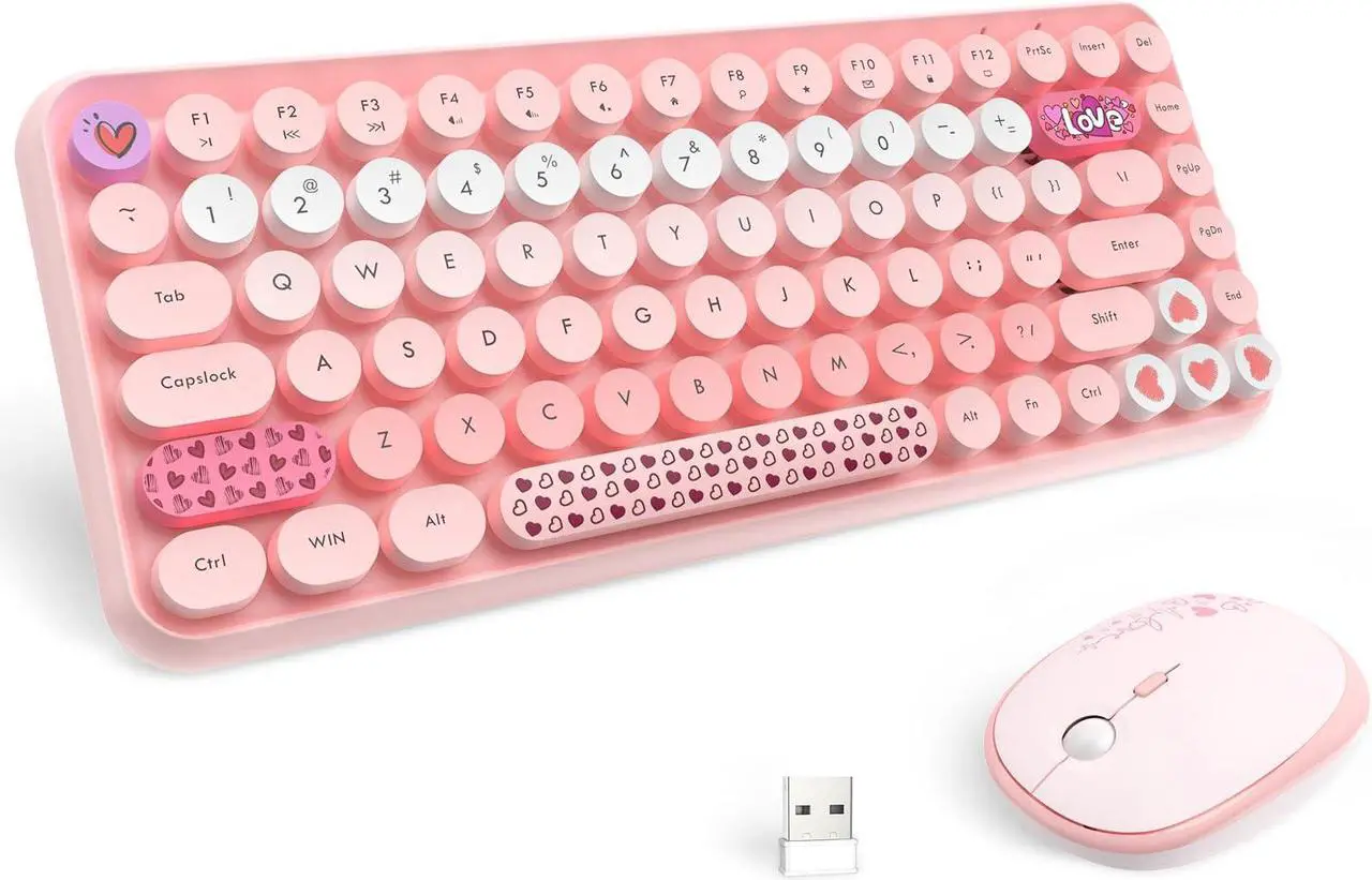 Main image of LexonElec 308i Pink Wireless Keyboard and Mouse Set, Retro Typewriter with Cute Gradient Round Keycaps, soft touch keyboard, for Mac/Windows/PC/Lapto