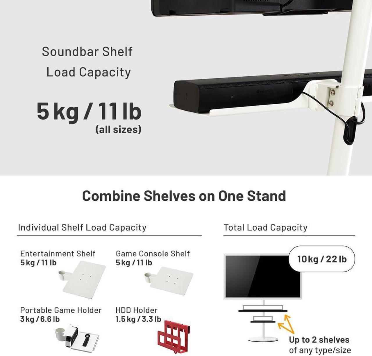Alt view image 5 of 5 - WALL Soundbar Shelf for TV Stand A2 High/Large Models, Medium Size, Width 95 cm / 37.4", Satin White