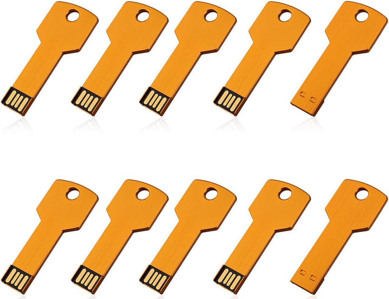 Main image of RAOYI 10 Pack 8GB USB Flash Drive USB 2.0 Metal Key Shape Memory Stick Thumb Drive Pen Drive-Gold