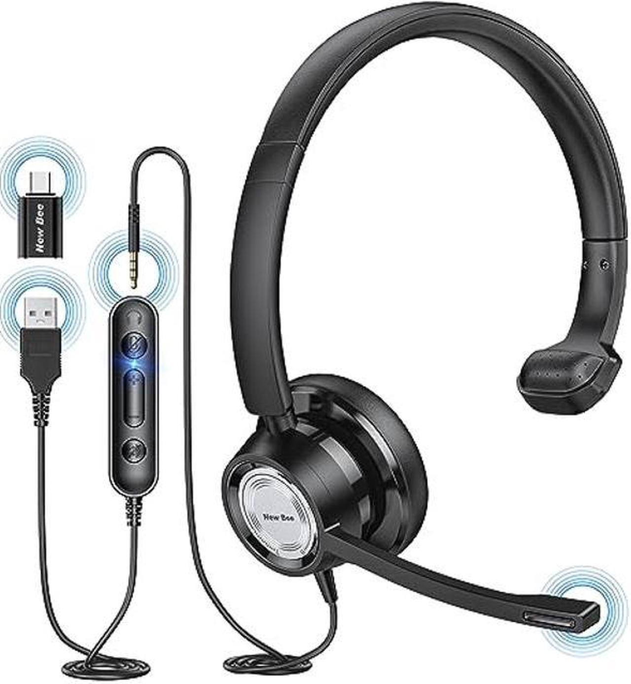 Main image of New bee USB Headset with Microphone for PC Computer Headset, Single Ear USB Headphones with 3.5mm/USB/Type C for Call Center Skype Zoom Tablet Laptop