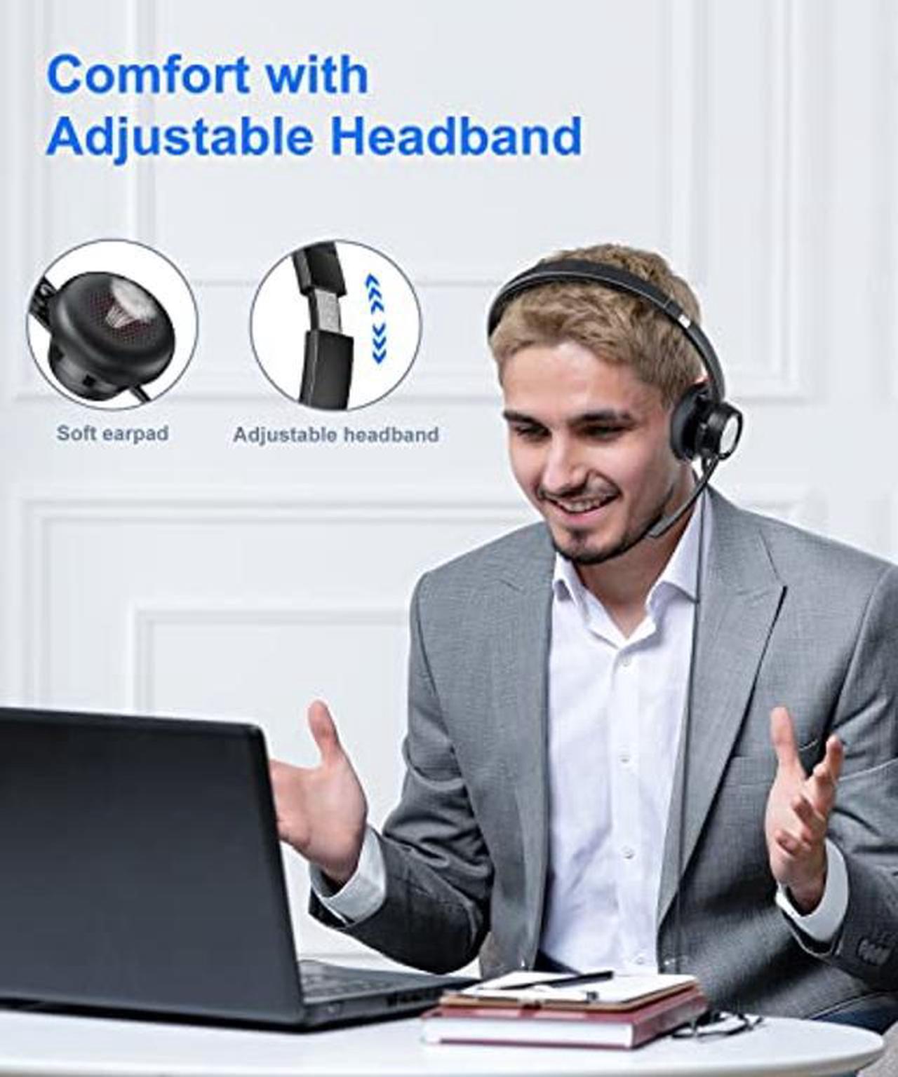 Alt view image 3 of 5 - New bee USB Headset with Microphone for PC Computer Headset, Single Ear USB Headphones with 3.5mm/USB/Type C for Call Center Skype Zoom Tablet Laptop