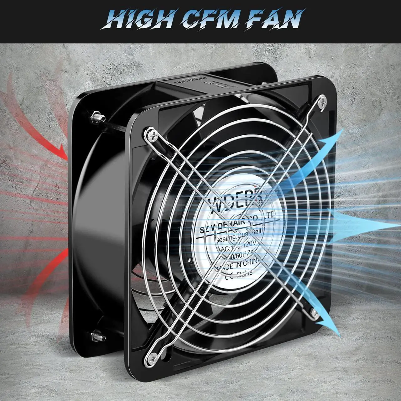 Alt view image 4 of 5 - WDERAIR Big Airflow Axial 110V 120V AC 150mm x 50mm Metal Fan for DIY Greenhouse, Rv Fridge, Small Box, Server Cabinet Printers, Air Hockey Table, Modem, Window Exhaust Fan
