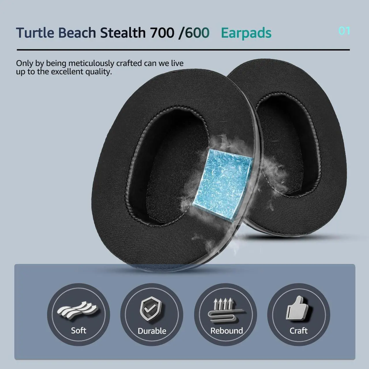 Alt view image 3 of 5 - Wzsipod Cooling-Gel Ear Pads for Turtle Beach Stealth 700/600 /500/400 /300 Gaming Headset, Recon Spark Ear Cups Replacement with Smooth Fabric & Memory Foam Reduces Heat Build-Up