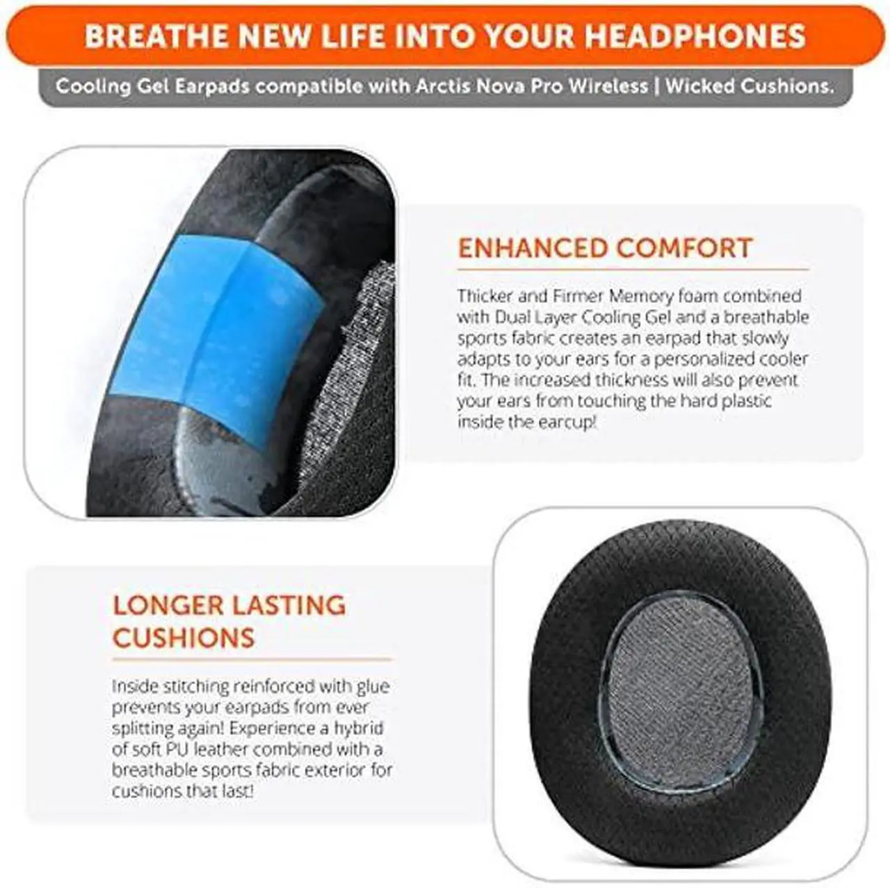 Alt view image 4 of 5 - WC Arctis Nova Bundle Pack - Cooling Gel Earpads, Silicone Headband, and Side Speaker Plate Upgrade for Arctis Nova Pro Wireless by Wicked Cushions | Black Camo