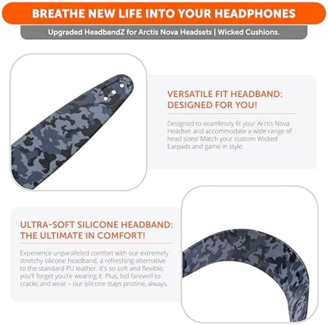 Alt view image 5 of 5 - WC Arctis Nova Bundle Pack - Cooling Gel Earpads, Silicone Headband, and Side Speaker Plate Upgrade for Arctis Nova Pro Wireless by Wicked Cushions | Black Camo