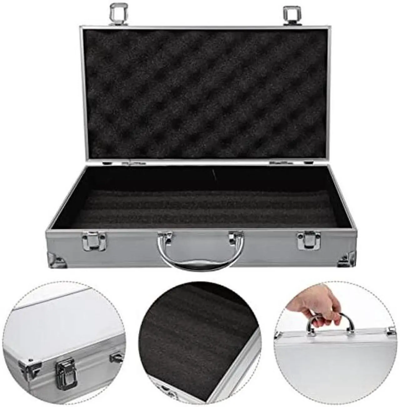 Alt view image 4 of 5 - ERINGOGO Aluminum Attache Case - 14inch Lock Metal Briefcase with Ripple Foam, Hard Aluminum Carrying Case, Universal Portable Tool Case for Laptop/Luggage/Instrument, White