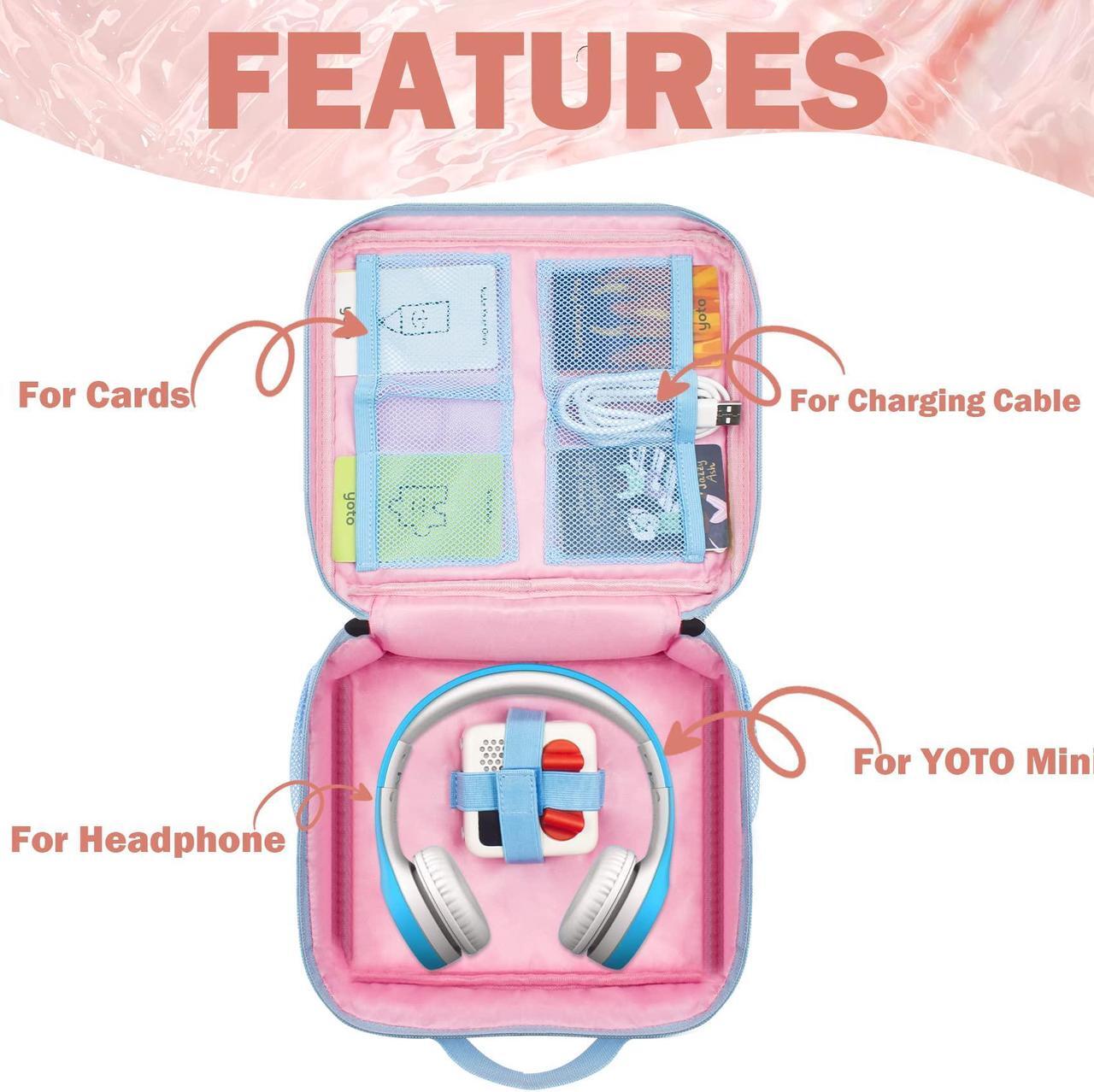 Alt view image 3 of 5 - Portable Carrying Case for YOTO Mini - Travel Case Compatible with Yoto Mini Audio Music Player, Headphone, Cards, Small Storage Bag with Handle and Shoulder Strap, Pink (Case Only)