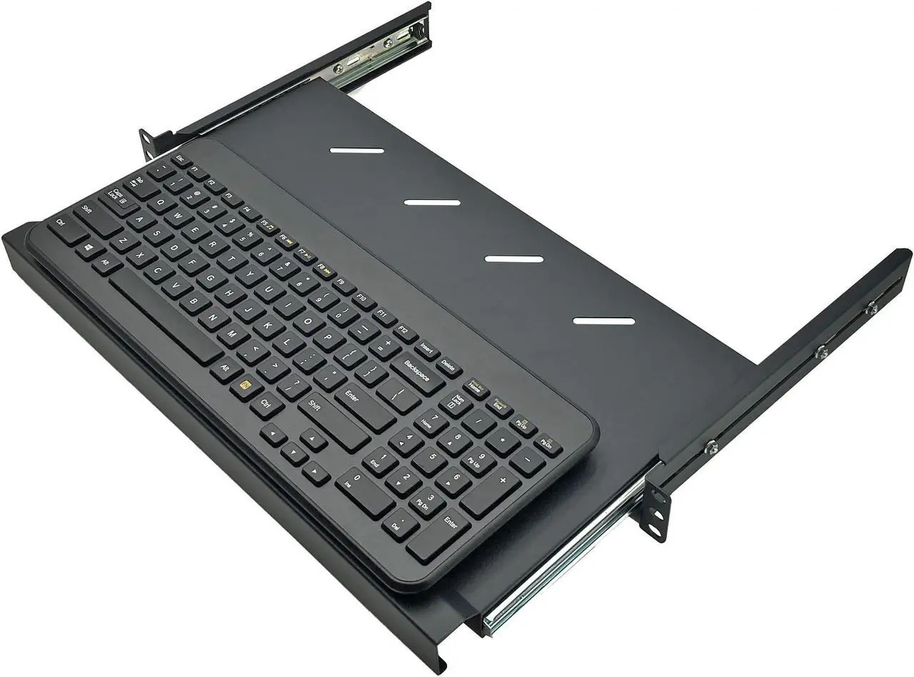 Main image of Electriduct 1U Keyboard Tray - Universal 19" Rack Mount Sliding Shelf for Network Equipment Server Cabinet Enclosure with Mounting Hardware - 10.8" Deep