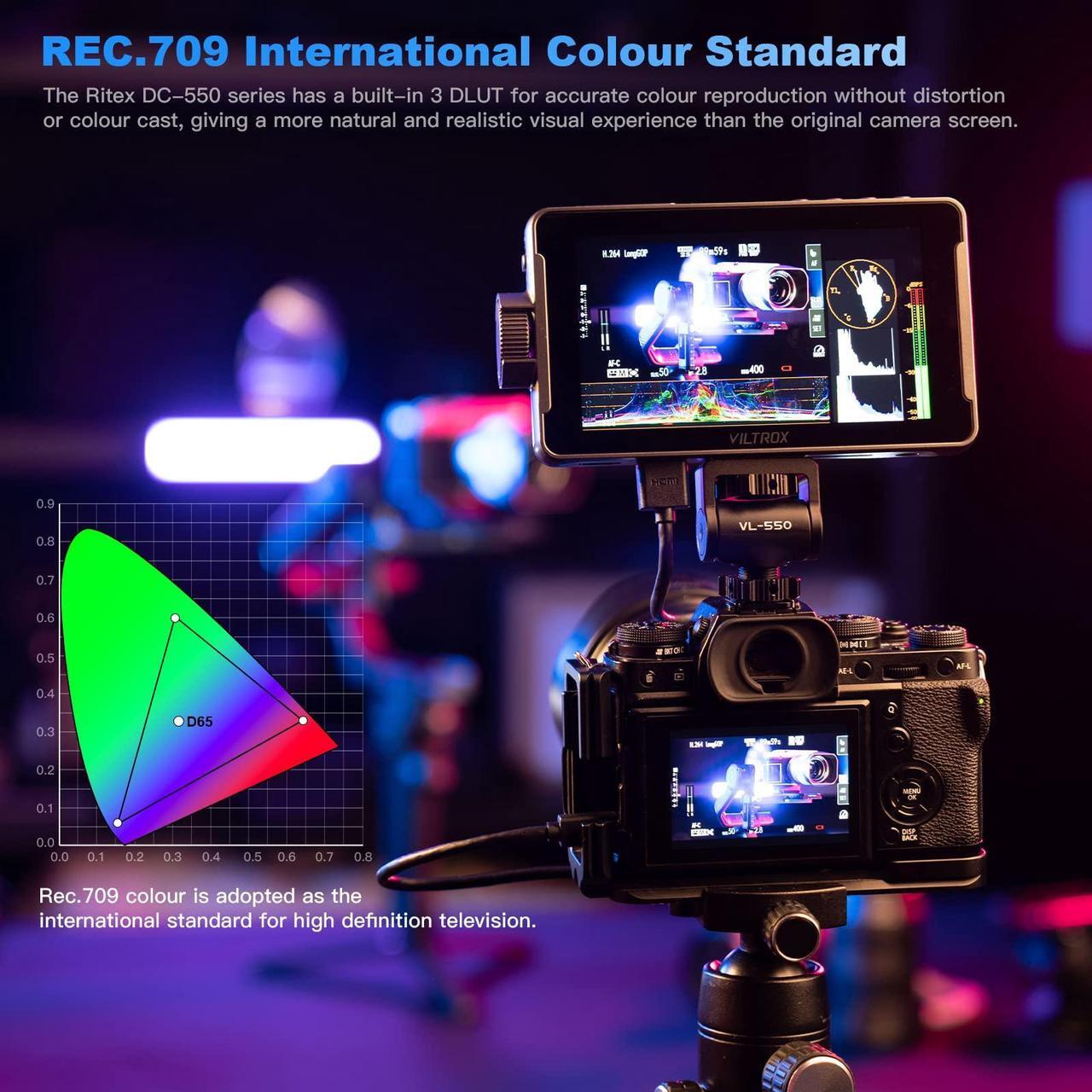 Alt view image 3 of 5 - VILTROX DC 550 5.5" Camera Field Monitor for DSLR Touchscreen Camera Monitor 4K with Sunshade Hood Video Monitors for Sony Canon Nikon 3D LUT HDR 4K HDMI in and Out Exposure Focus Assist Waveform