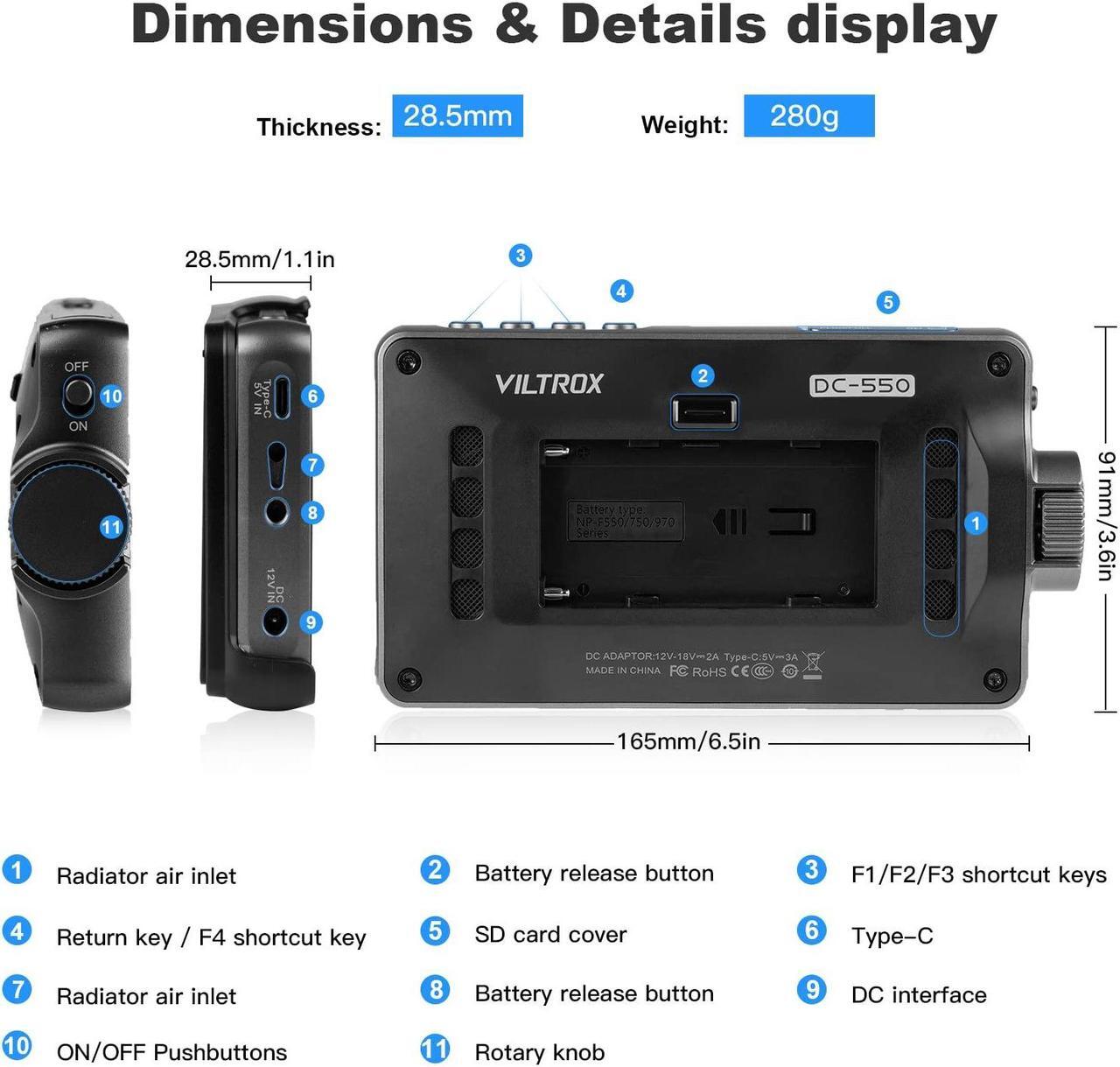 Alt view image 5 of 5 - VILTROX DC 550 5.5" Camera Field Monitor for DSLR Touchscreen Camera Monitor 4K with Sunshade Hood Video Monitors for Sony Canon Nikon 3D LUT HDR 4K HDMI in and Out Exposure Focus Assist Waveform