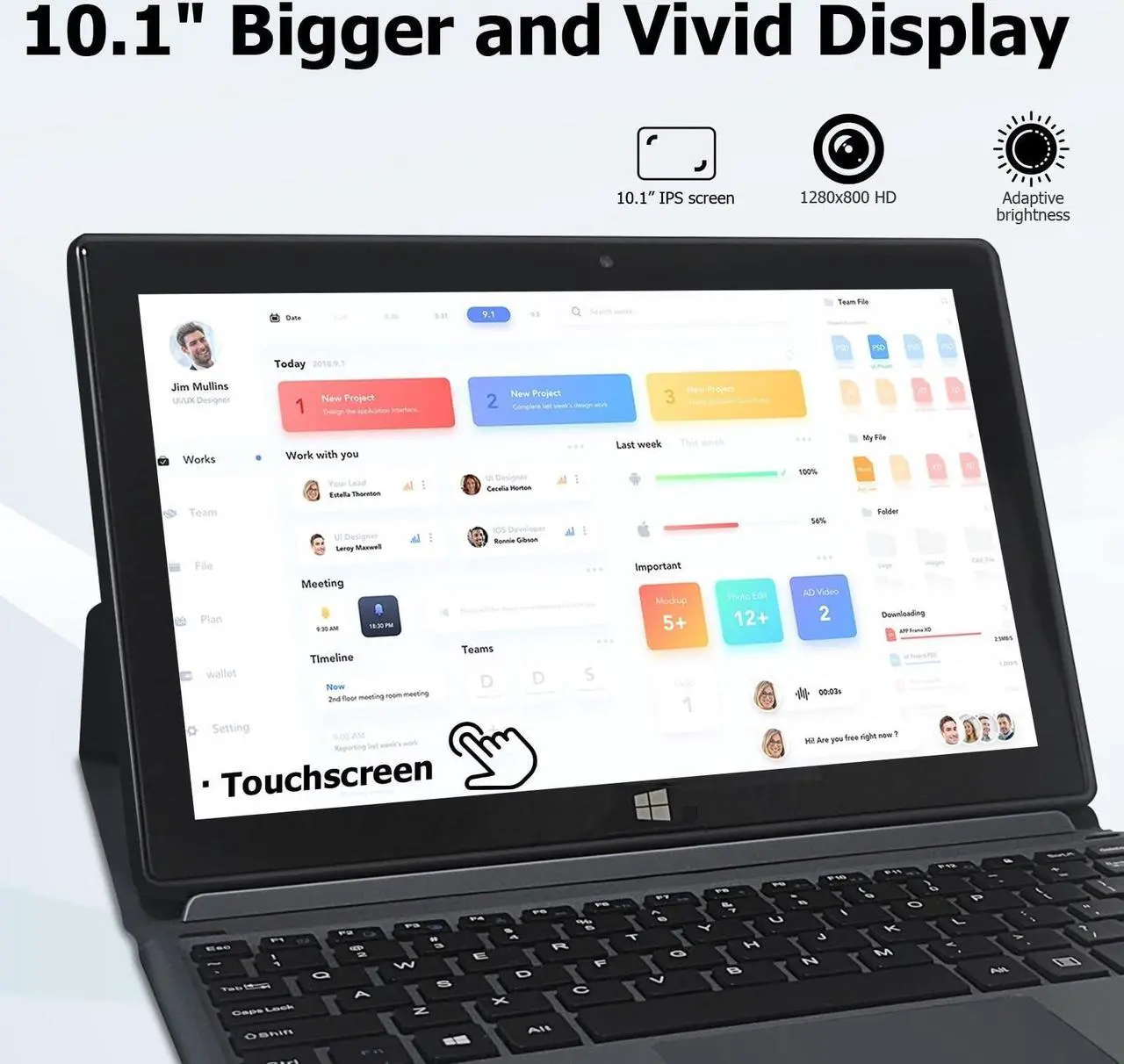 Alt view image 4 of 5 - HONGSAMDE 2 in 1 10.1 Inch Windows 11 Pro Tablet PC, Intel N4000 CPU 8GB RAM 128GB ROM Storage, 1280 * 800 IPS FHD Touchscreen, Windows PC Tablet with HDMI/WiFi/Bluetooth/Keyboard/USB/Dual Cameras