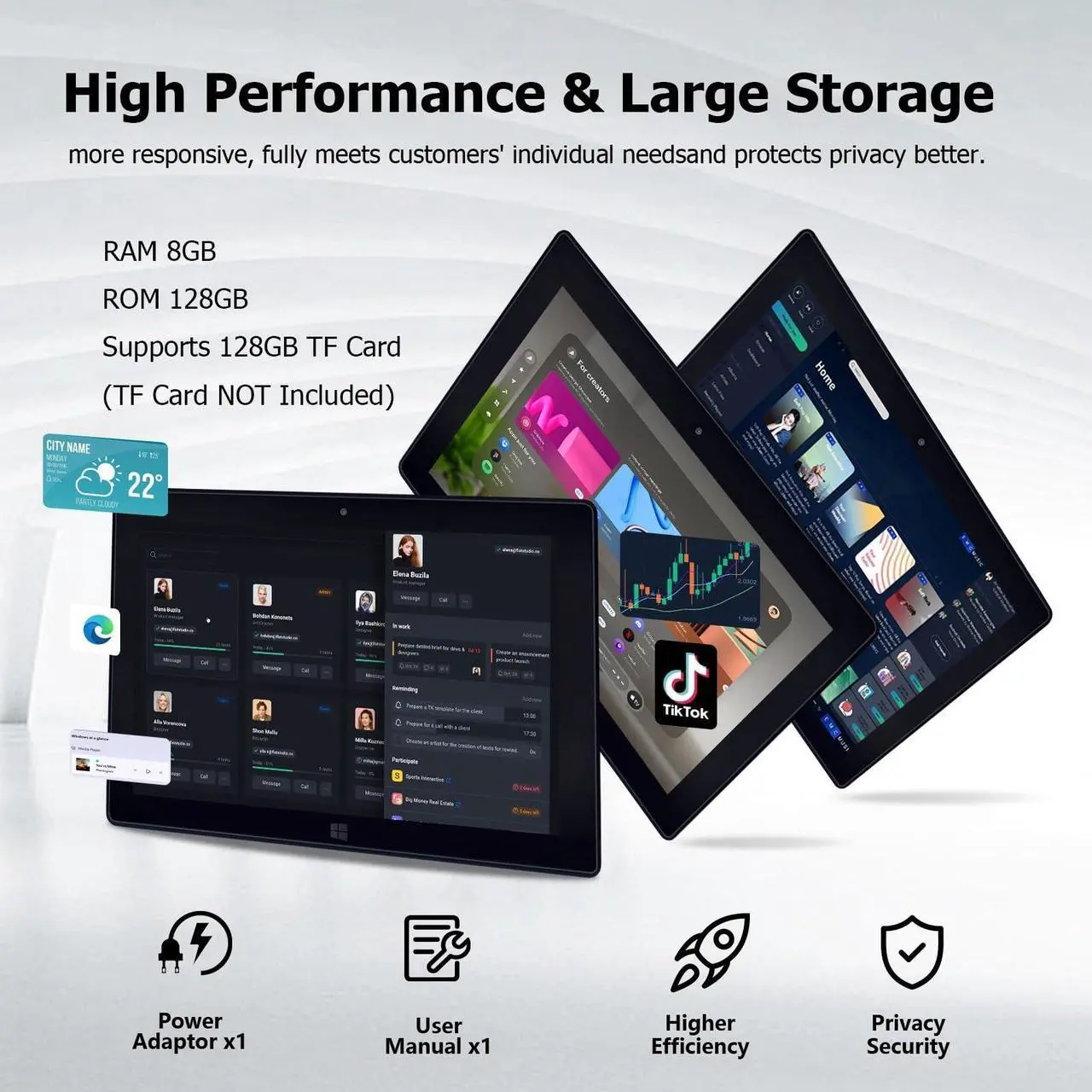 Alt view image 5 of 5 - HONGSAMDE 2 in 1 10.1 Inch Windows 11 Pro Tablet PC, Intel N4000 CPU 8GB RAM 128GB ROM Storage, 1280 * 800 IPS FHD Touchscreen, Windows PC Tablet with HDMI/WiFi/Bluetooth/Keyboard/USB/Dual Cameras
