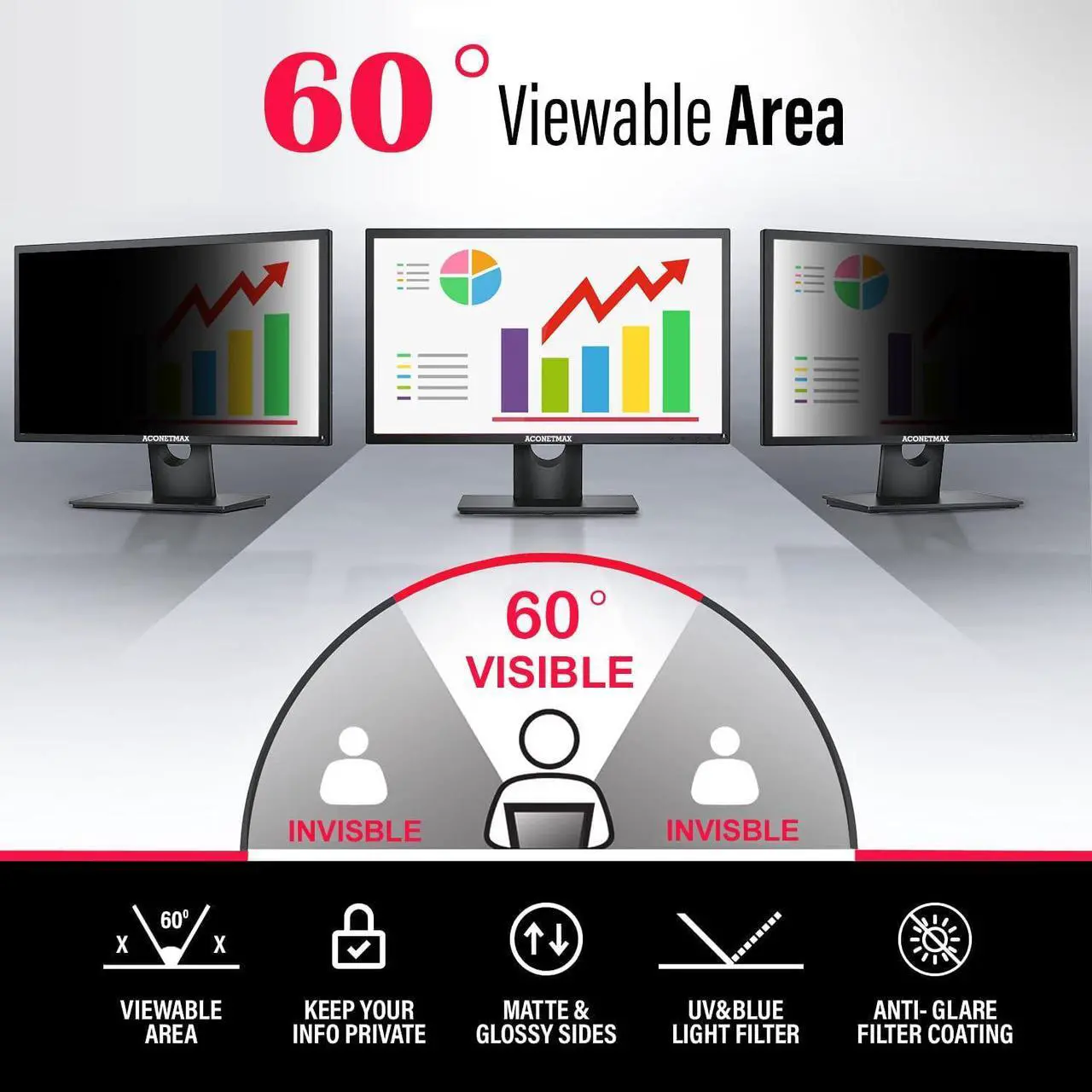 Alt view image 3 of 5 - ACONETMAX 34 Inches Privacy Screen Filter for Curved 21:9 Monitor, Computer Ultrawide Anti Glare Blue Light Shield Protector Film