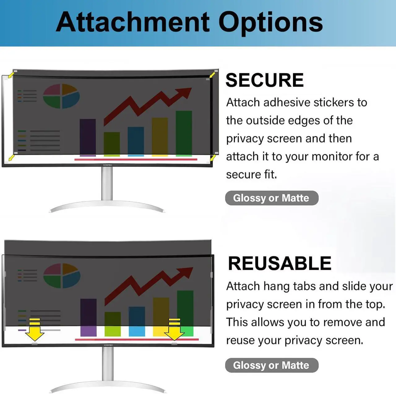 Alt view image 5 of 5 - ACONETMAX 34 Inches Privacy Screen Filter for Curved 21:9 Monitor, Computer Ultrawide Anti Glare Blue Light Shield Protector Film