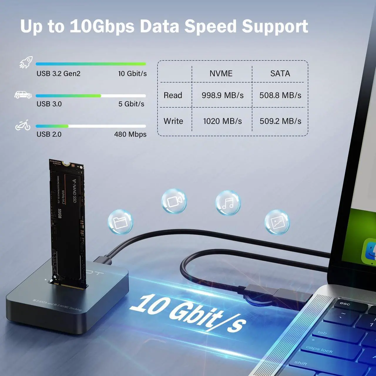 Alt view image 4 of 5 - AMZPILOT M.2 NVMe & SATA to USB C Docking Station, M.2 SSD to USB A C Reader Adapter for Both M Key & B+M Key NVMe PCIE and SATA NGFF SSD Dock, Size for 22110 2280 2260 2242 2230 RGB Light Enclosure