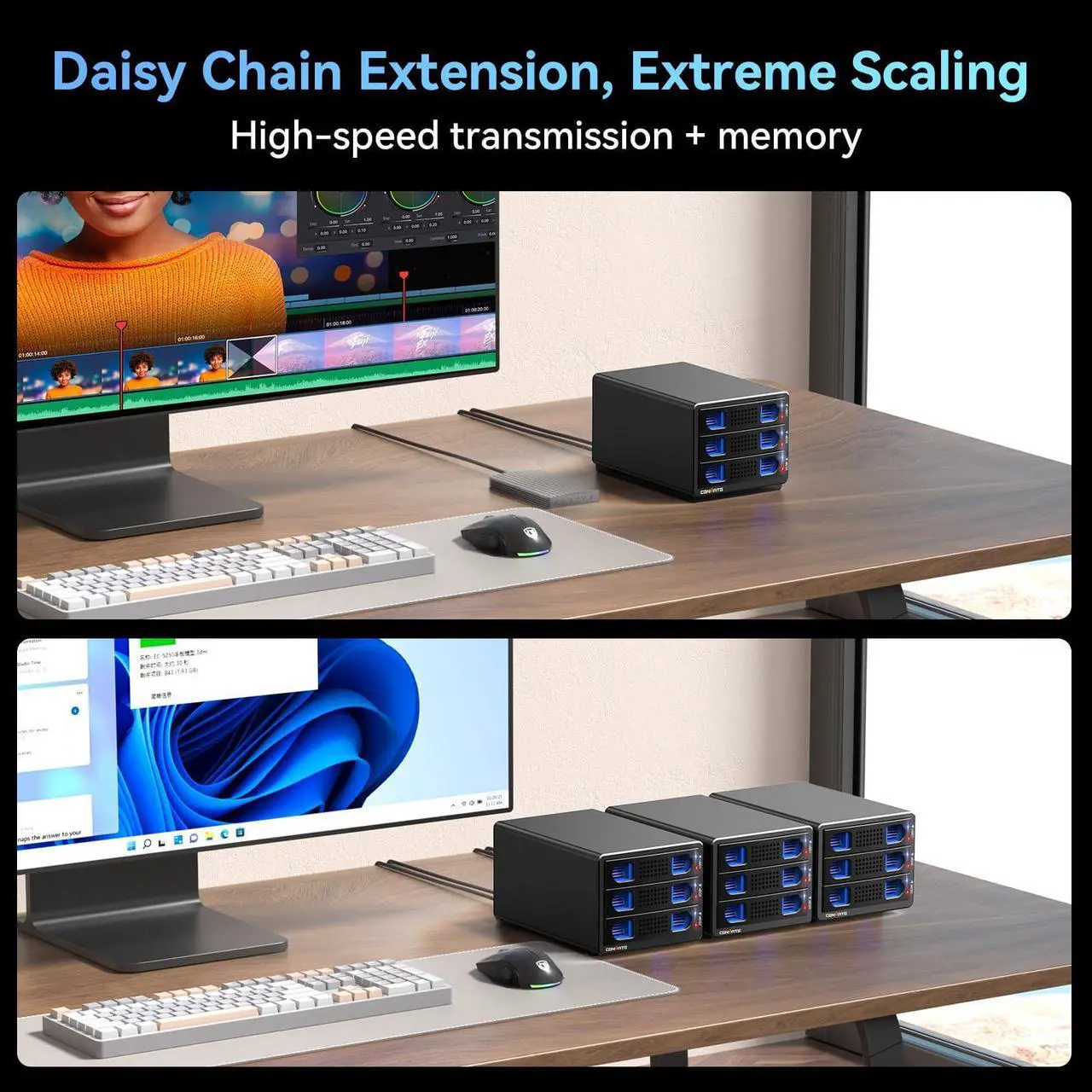 Alt view image 5 of 5 - CENMATE 3 Bay 10Gbps Hard Drive Enclosure with Cooling Fan for 2.5"/3.5" SATA HDD/SSD with USB A/C 3.2 Gen 2, Support Hot Swappable, Daisy Chain Expansion, Tool-Free, DAS(NO RAID/NAS)
