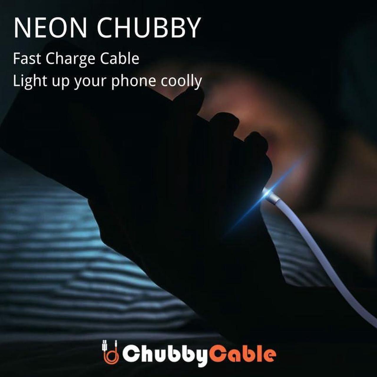 Alt view image 2 of 5 - chubbycable Neon Chubby - Fast Charge Cable with Smart Light RGB Color Gradual Light Up LED USB Charging Cable, Light Blue, Type-C to Type-C, 19.6 FT