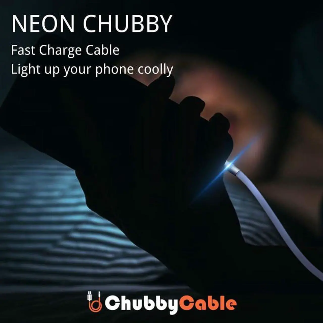 Alt view image 2 of 5 - chubbycable Neon Chubby - Fast Charge Cable with Smart Light RGB Color Gradual Light Up LED USB Charging Cable, Light Blue, USB-A to Type-C, 6.6 FT