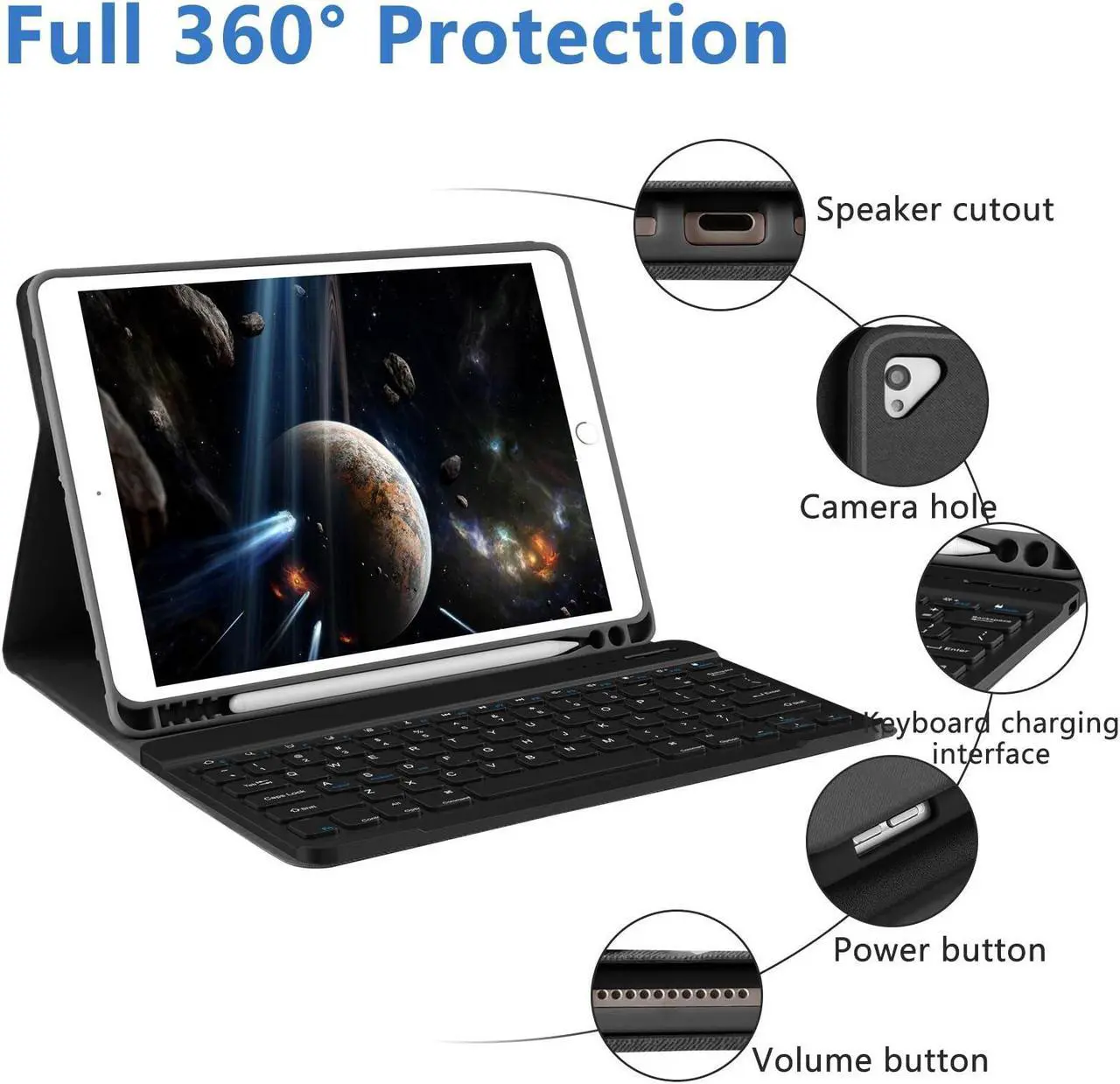 Alt view image 4 of 5 - for iPad 9th Gen 2021 Case with Keyboard, 10.2 inch, for iPad 8th/7th Gen/Air 3/Pro 10.5, Detachable Wireless Bluetooth Keyboard with Pencil Holder