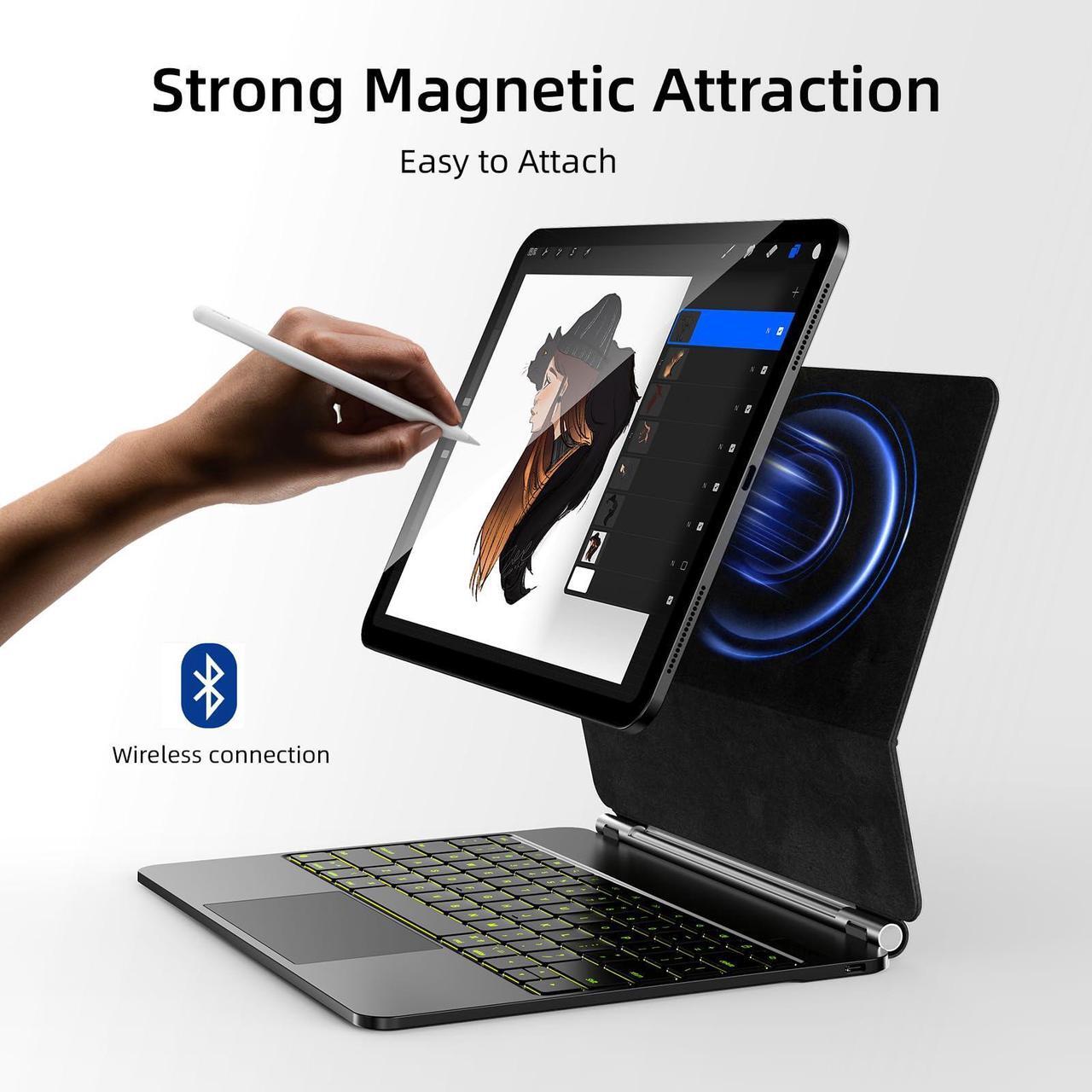 Alt view image 3 of 5 - CSZZACME for iPad Air 13 inch case Keyboard M2 2024,Magic Keyboard for iPad Pro 12.9 (6th-2022,5th-2021,4th-2020,3rd-2018 Gen),Magnetic Attach,Multi-Gesture Trackpad,7-Color Backlit,Shortcut Keys