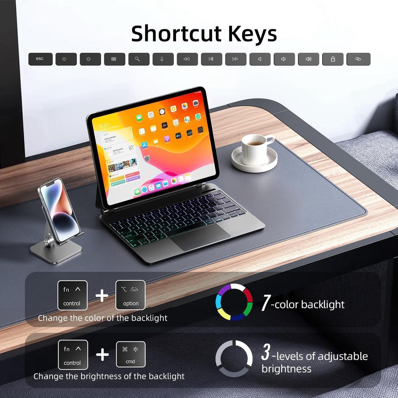 Alt view image 4 of 5 - CSZZACME for iPad Air 13 inch case Keyboard M2 2024,Magic Keyboard for iPad Pro 12.9 (6th-2022,5th-2021,4th-2020,3rd-2018 Gen),Magnetic Attach,Multi-Gesture Trackpad,7-Color Backlit,Shortcut Keys