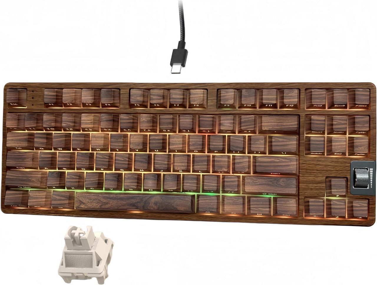 Main image of Womier Retro Wired TKL Mechanical Keyboard with Volume Wheel,75% Percent RGB Backlit Gaming Keyboard,Hot Swappable with PBT keycaps,Pre-lubed Stabilizer for Mac/Win,Wood Pattern Theme