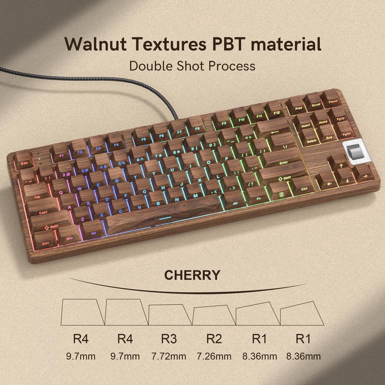 Alt view image 3 of 5 - Womier Retro Wired TKL Mechanical Keyboard with Volume Wheel,75% Percent RGB Backlit Gaming Keyboard,Hot Swappable with PBT keycaps,Pre-lubed Stabilizer for Mac/Win,Wood Pattern Theme