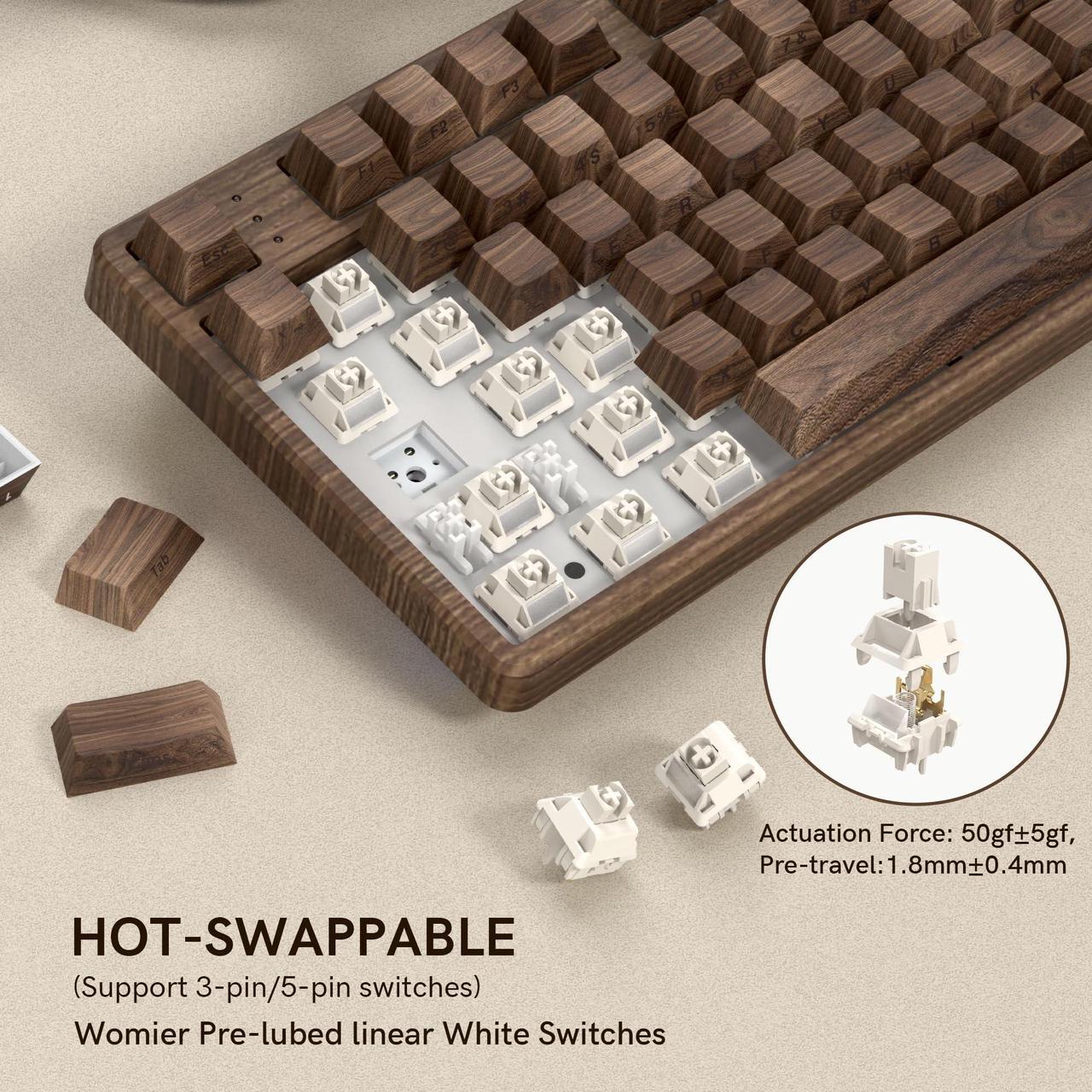 Alt view image 2 of 5 - Womier Retro Wired TKL Mechanical Keyboard with Volume Wheel,75% Percent RGB Backlit Gaming Keyboard,Hot Swappable with PBT keycaps,Pre-lubed Stabilizer for Mac/Win,Wood Pattern Theme
