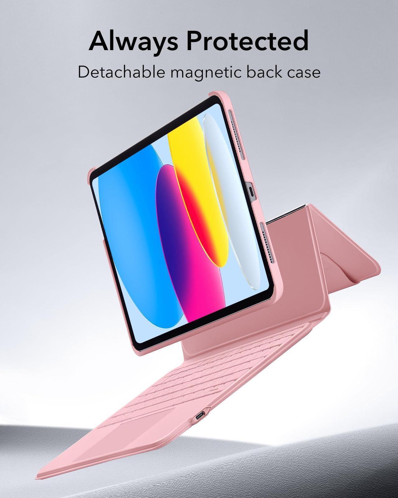 Alt view image 4 of 5 - ESR Ascend for iPad 10th, Keyboard Case with Trackpad, Magnetic Detachable Keyboard with Backlit Keys, Fully Adjustable Portrait/Landscape Stand, Pink