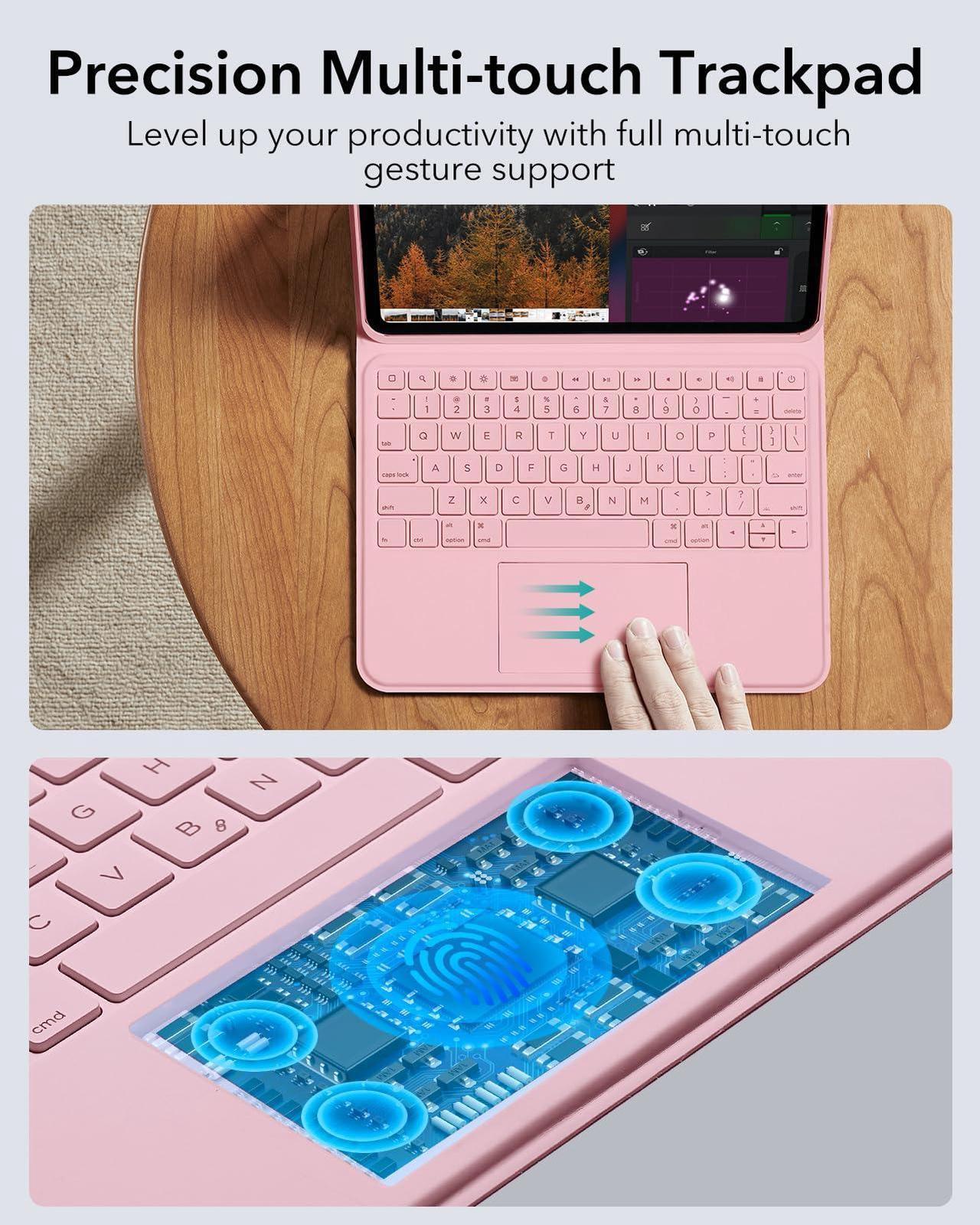 Alt view image 3 of 5 - ESR Ascend for iPad 10th, Keyboard Case with Trackpad, Magnetic Detachable Keyboard with Backlit Keys, Fully Adjustable Portrait/Landscape Stand, Pink