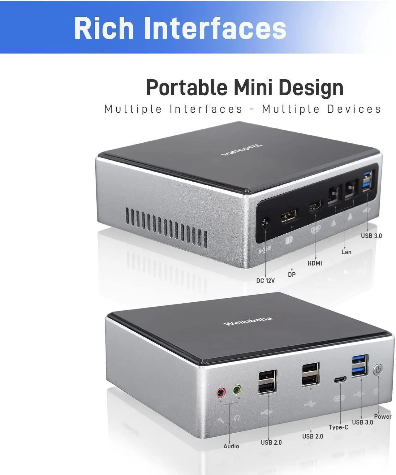 Alt view image 3 of 5 - Weikibaba Mini PC Windows 10 16GB DDR4 RAM 512GB SSD,Mini Computers Core i7 10510U,Micro PC HDMI DP 4K Type-C Dual Band WI-FI, BT 4.2 Cheap PC