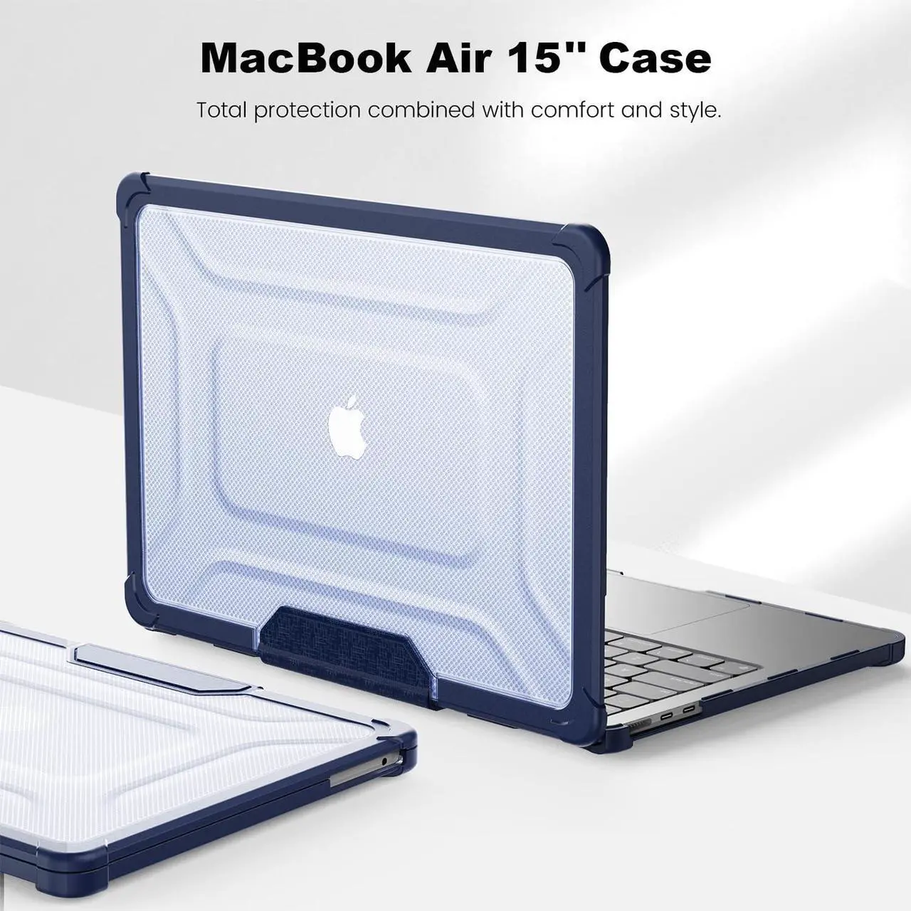 Alt view image 2 of 5 - Mektron Shockproof Case for MacBook Air 15 inch 2025/2024/2023 with M4/M3/M2 Chip Model A3241/A2941/ A3114, 15.3 Heavy Duty Protective Hard Shell Cover with Fold Kickstand with Keyboard Skin, B-Navy