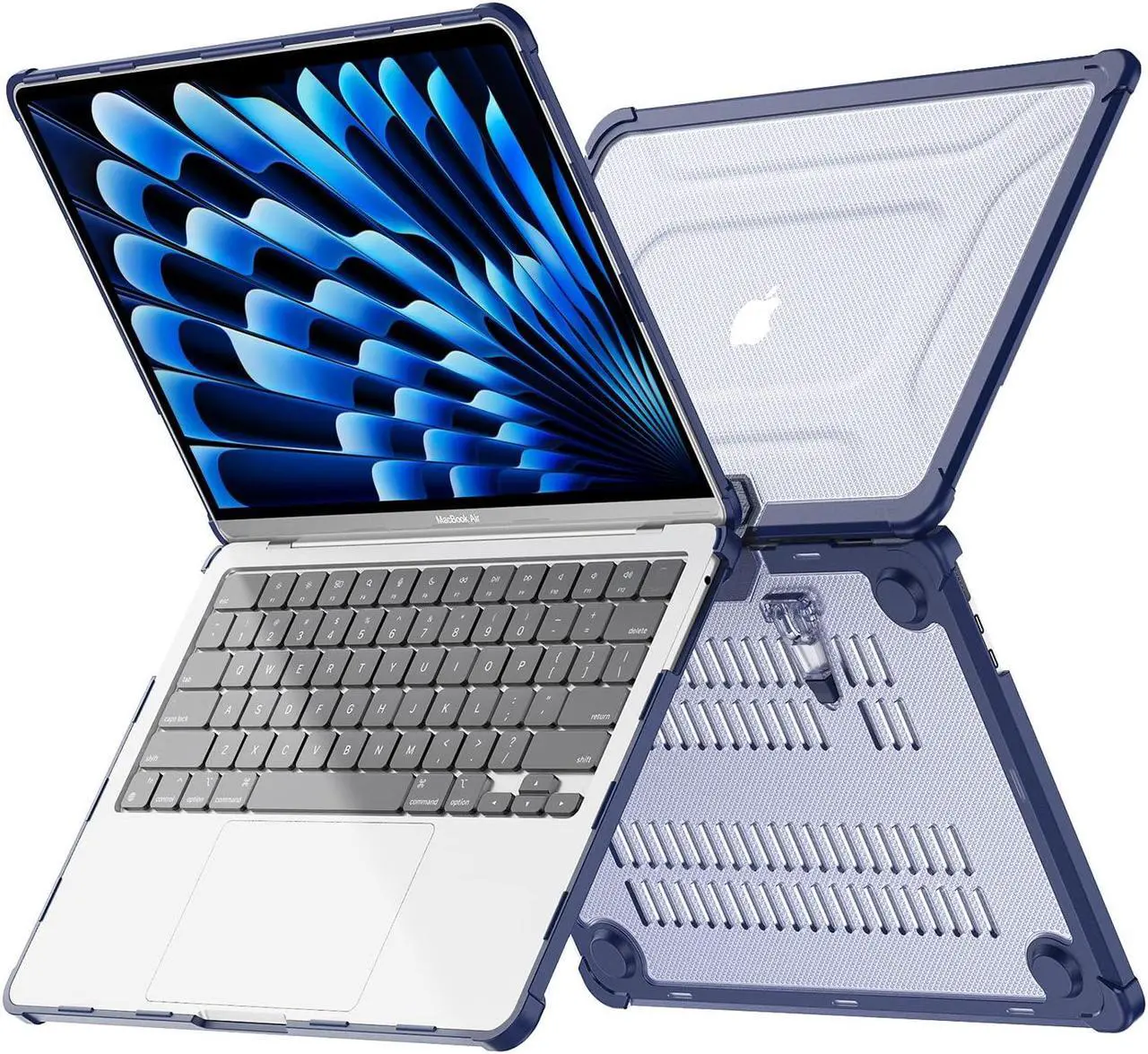Alt view image 3 of 5 - Mektron Shockproof Case for MacBook Air 15 inch 2025/2024/2023 with M4/M3/M2 Chip Model A3241/A2941/ A3114, 15.3 Heavy Duty Protective Hard Shell Cover with Fold Kickstand with Keyboard Skin, B-Navy