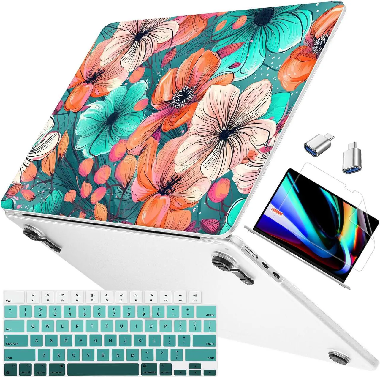 Main image of Mektron Ultra Thin Armor Case Compatible with MacBook Air 13.6 inch Printed Cover 2025-2022 M4 M3 M2 A3240 A3113 A2681, Protective Hard Shell with Fold Kickstand, Flowers C126