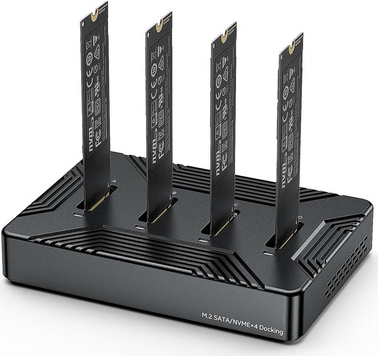 Main image of MiliPow 4-Bay M.2 NVME SATA SSD Enclosure Tool-Free, USB 3.2 Gen 2 10Gbps External Hard Drive Docking Station for M.2 NVMe PCIe (M Key, B+M Key) and SATA NGFF (B+M Key), Up to 32TB