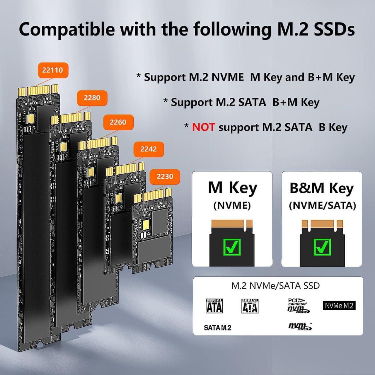Alt view image 5 of 5 - MiliPow 4-Bay M.2 NVME SATA SSD Enclosure Tool-Free, USB 3.2 Gen 2 10Gbps External Hard Drive Docking Station for M.2 NVMe PCIe (M Key, B+M Key) and SATA NGFF (B+M Key), Up to 32TB