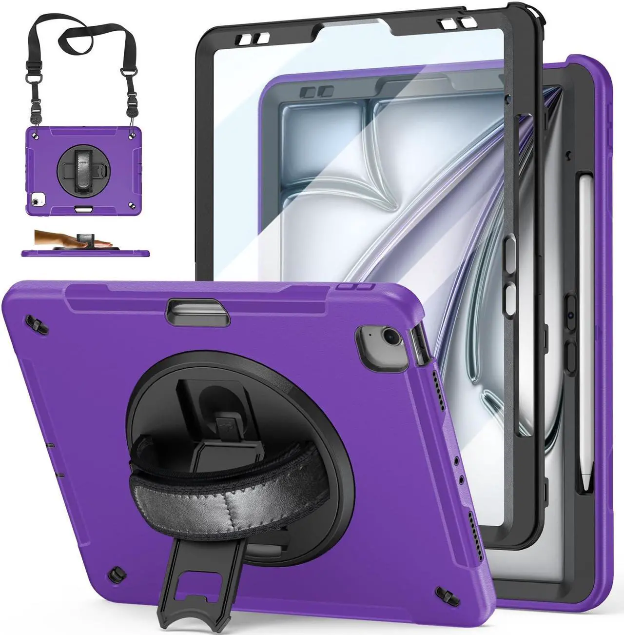 Main image of Case for iPad Air 13 Inch 2024: Military Grade Cover for iPad Pro 12.9 6th/5th/4th/3rd Generation (2022/2021/ 2020/2018) W/Screen Protector- Stand- Pencil Holder- Handle- Shoulder Strap- Purple